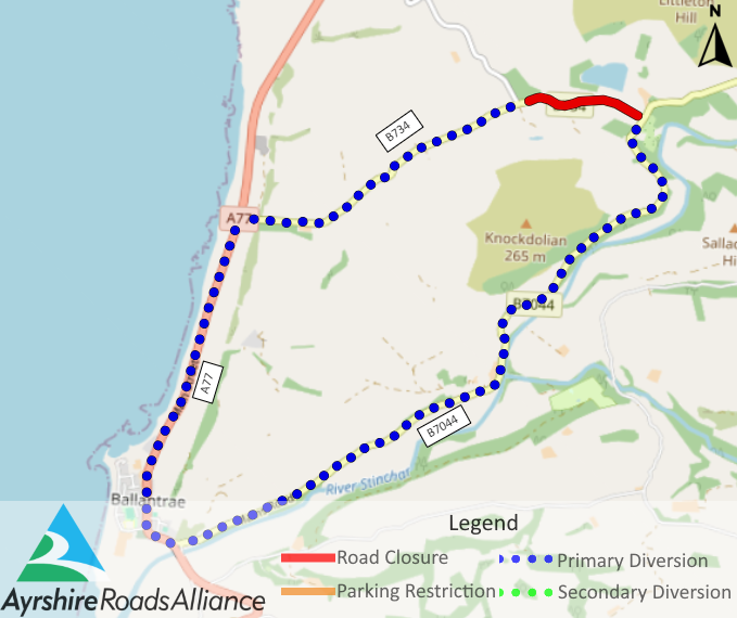 Resurfacing works - B734, Ballantrae - ara.roadsonline.co.uk/ARA/TTRO/SAC10…  - 22 April to 10 May - Road closed 8:00am to 5:00pm - Overnight closures 24, 25 and 29 April - All restrictions ara.roadsonline.co.uk/ARA/TTRO/Map @eastayrshire @southayrshire