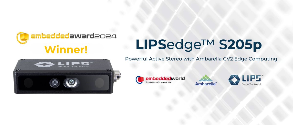 @LIPS_Corp debuts edge-AI 3D cameras at @Embedded_World 2024, based on @Ambarella's CV2 CVflow® SoC. Winner of Embedded Vision Award 2024, the technology is set to revolutionize #robotics and factory #automation. 

Read the press release, here: bit.ly/3U2OMvO

#ew24 #AI