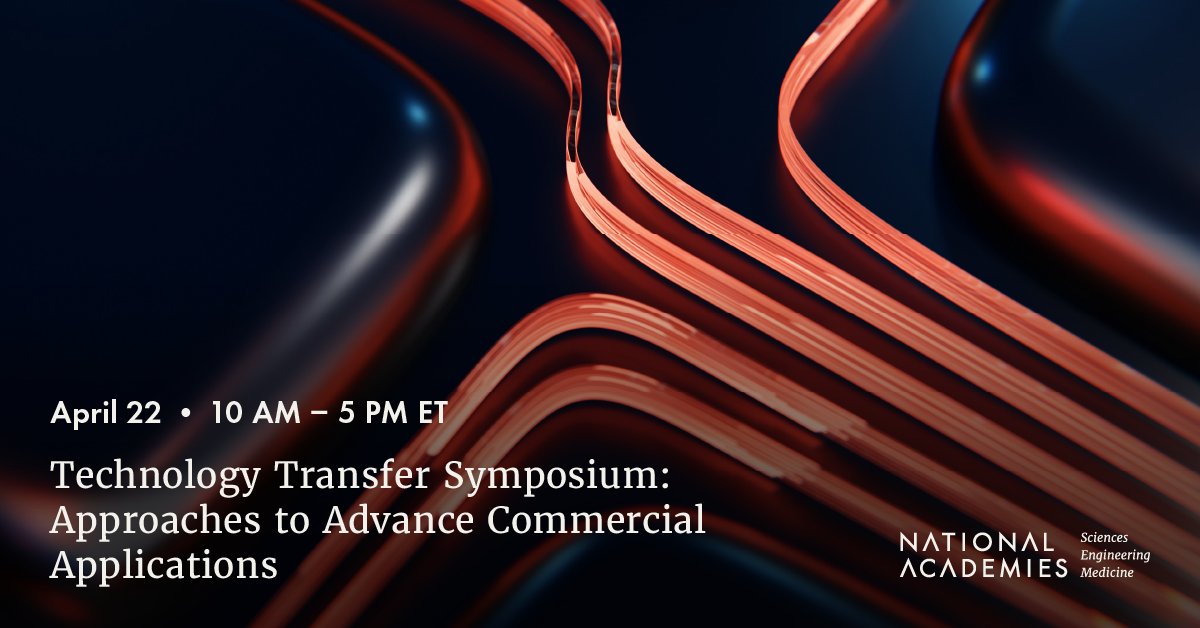 #TechTransfer programs help commercialize new breakthroughs, which can spur innovation and economic competitiveness. Join us on April 22 for a symposium exploring promising opportunities and best practices for tech transfer: ow.ly/p0Mr50Riam2