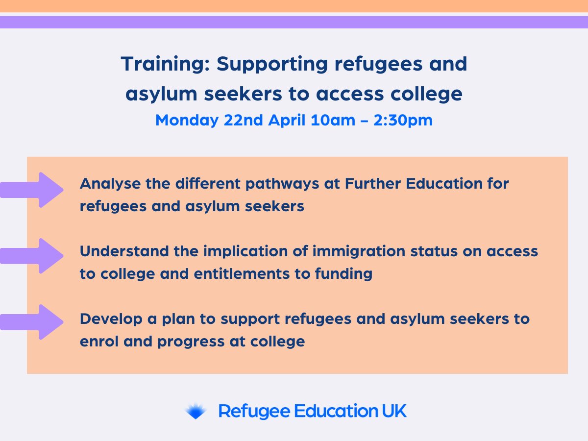 Join us for this interactive training session so that you can grow in knowledge and confidence to support young refugees and asylum seekers to access college! 🌟 Ideal for practitioners, social and support workers! Monday 22nd April ➡️ Book your place on training.reuk.org