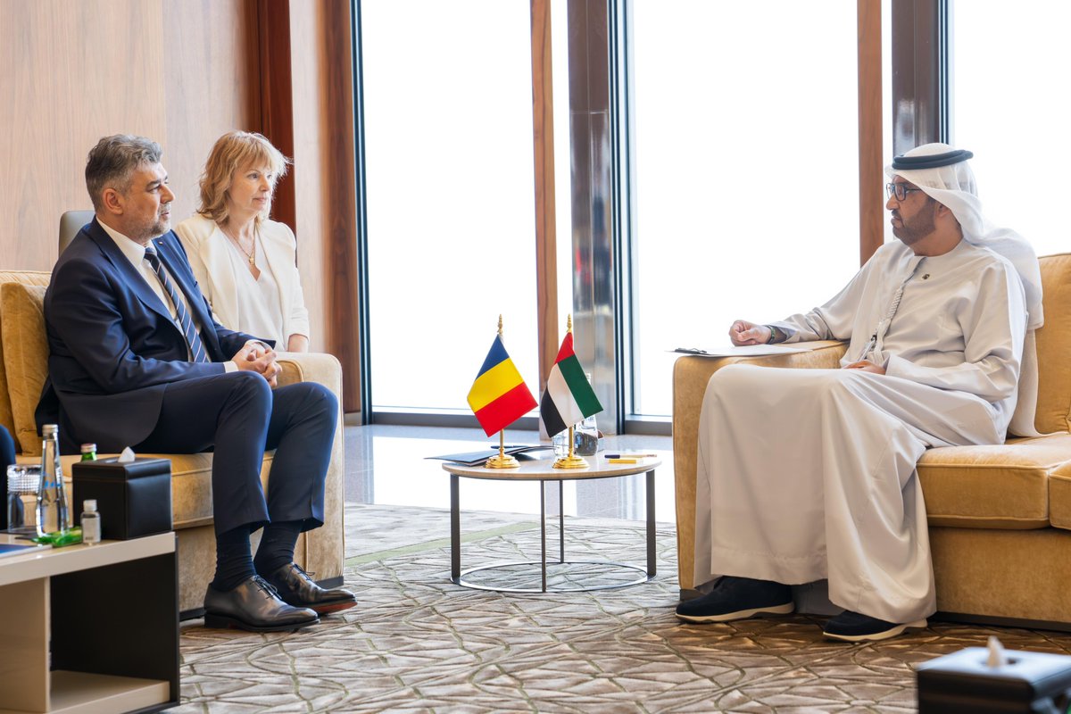 COP28 President Dr. Sultan Al Jaber met with Romanian Prime Minister Marcel Ciolacu today in Abu Dhabi.

The pair discussed strengthening bilateral cooperation, especially in climate action, in line with the goals of the UAE Consensus.

#COP28 #ClimateAction #UAEConsensus