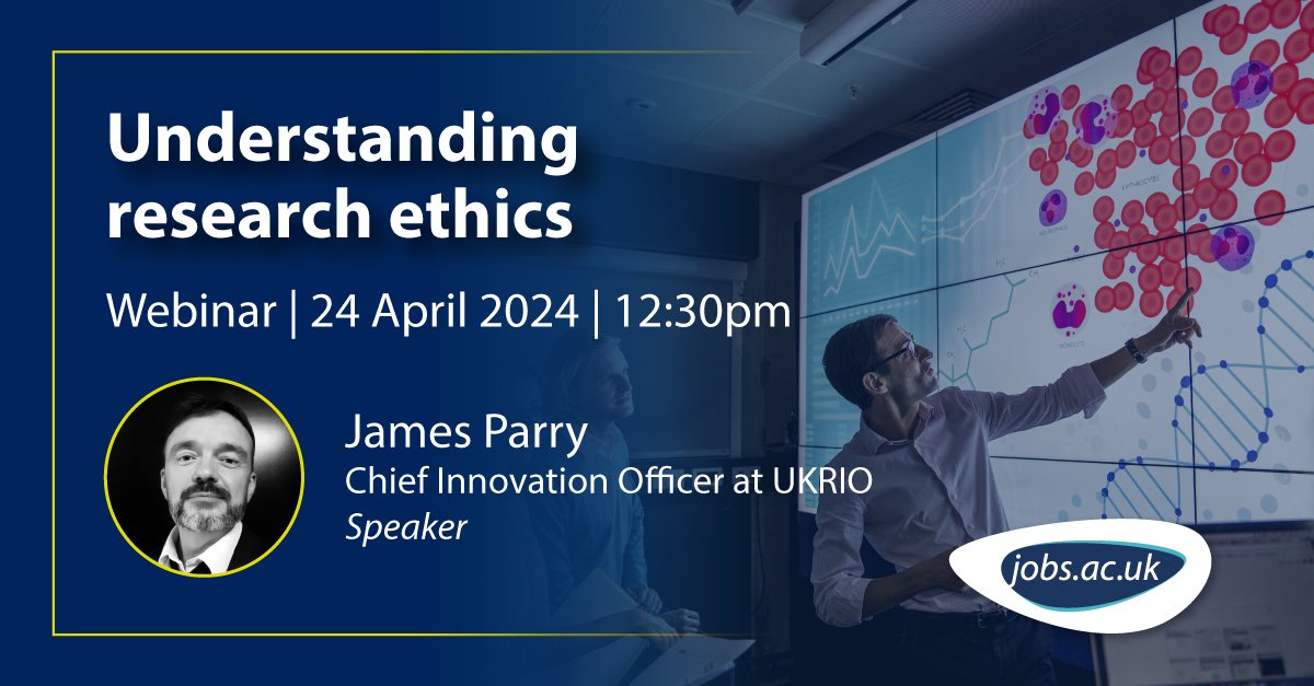 Join @jobsacuk and @UKRIO as we bring you a webinar looking at understanding research ethics. James Parry, Chief Innovation Officer at UKRIO, will be joining our host @DrPetra to discuss key points researchers need to know, the importance of ethics, and more. Register today