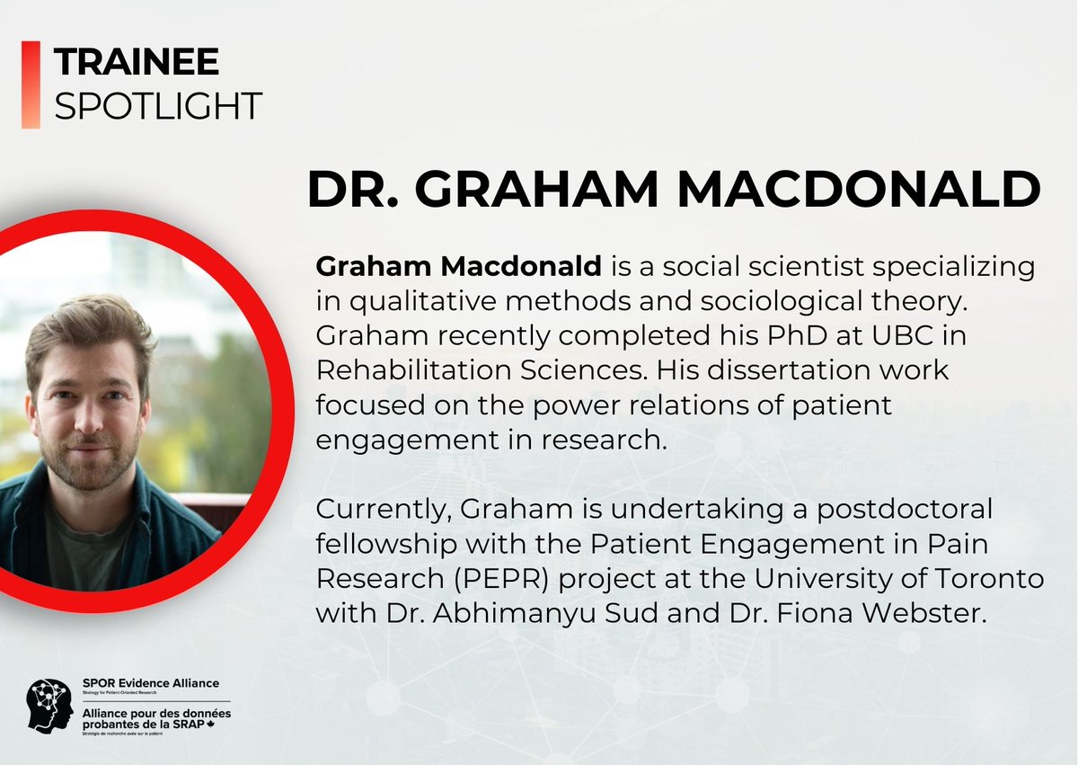 Congratulations to Dr. Graham Macdonald for completing his PhD! Currently, he is working with @doc_sud and @FionaWebster1 on Patient Engagement in Pain Research. Check out his publication regarding patient experiences in research: ncbi.nlm.nih.gov/pmc/articles/P…