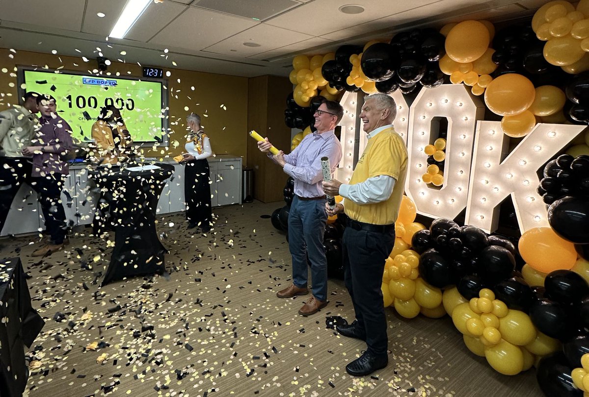 Congratulations to our friends and colleagues at the @CFPBoard for reaching 100,000 CFP® professionals yesterday! We applaud the hard work and service that the CFP Board does for the financial planning profession, and we look forward to the journey ahead! #CFP100k