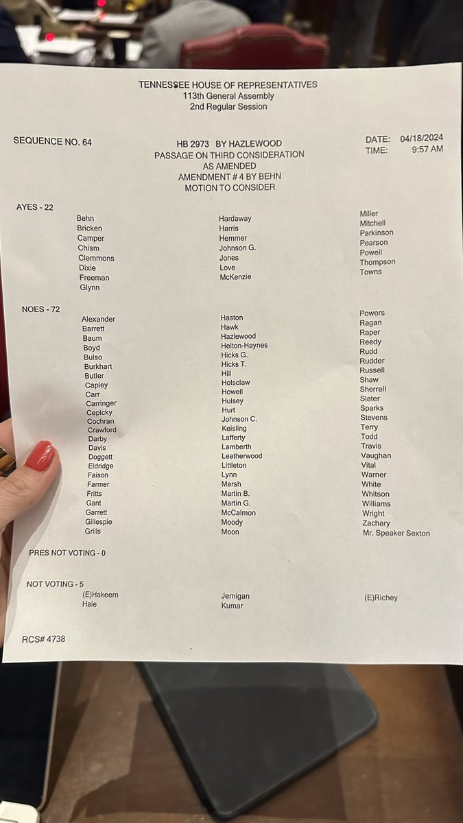 welp instead of giving Tennesseans a six month grocery tax break, @tnhousegop just voted to give a handout to the biggest corporations in our state here’s the vote count! November is coming! #TNLeg
