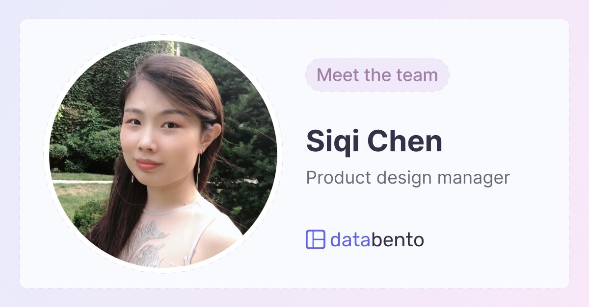 It's time to #MeetTheTeam! Today, we introduce Siqi Chen, our dedicated product design manager who has led the design of Databento since its MVP stage. Learn more about Siqi at to.dbn.to/3Q9mHSh

#Culture #FinTech #Startup #ProductDesign