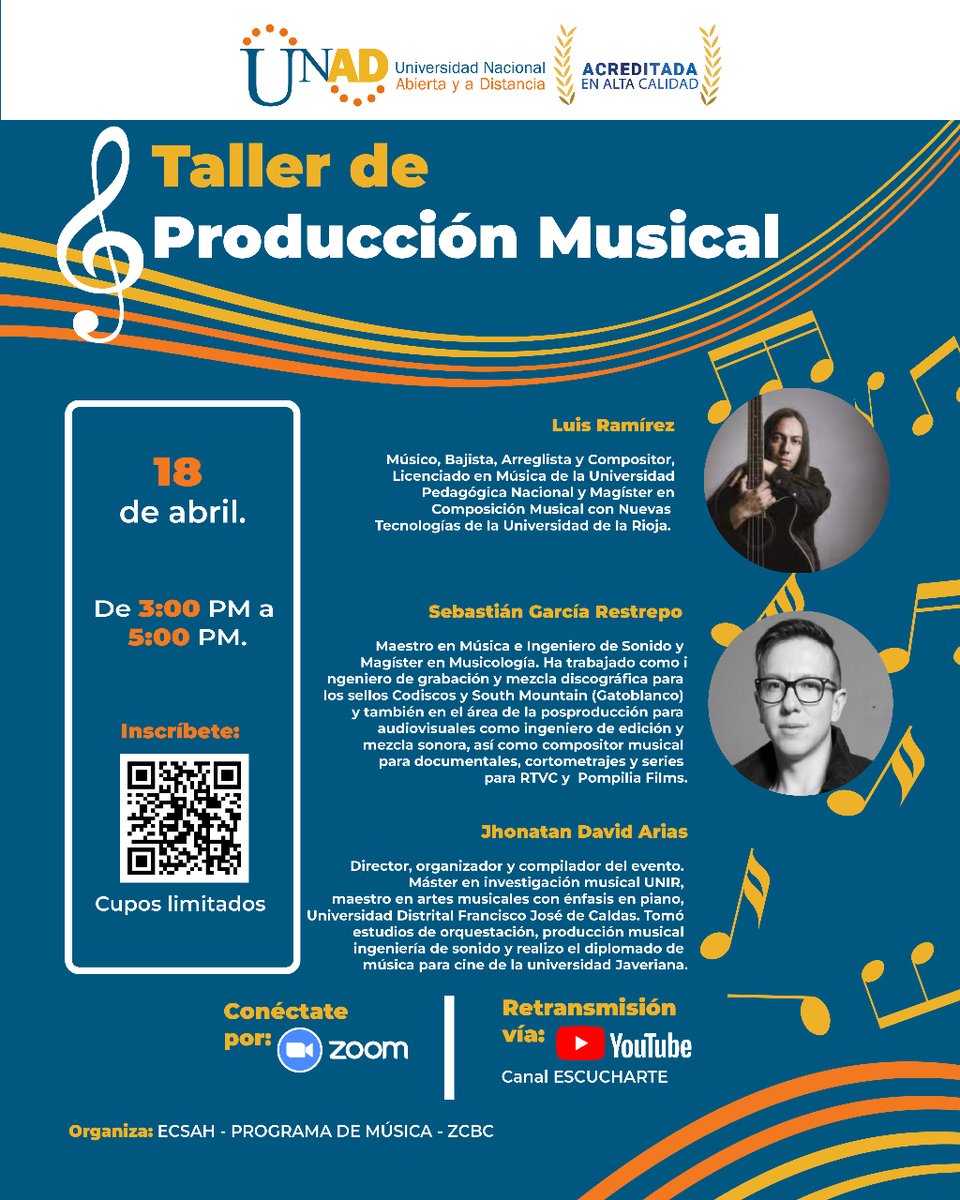 🎶 ¡Prepara tus oídos para el mejor taller de producción musical! 🎧🎹 Descubre cómo crear beats épicos, mezclar sonidos y potenciar tu talento. 🎼🎧 🌟 Únete a la fiesta sonora y avanza en tu carrera musical. 🔗Regístrate aquí 👉 eventos.unad.edu.co/repositorio-de…🚀