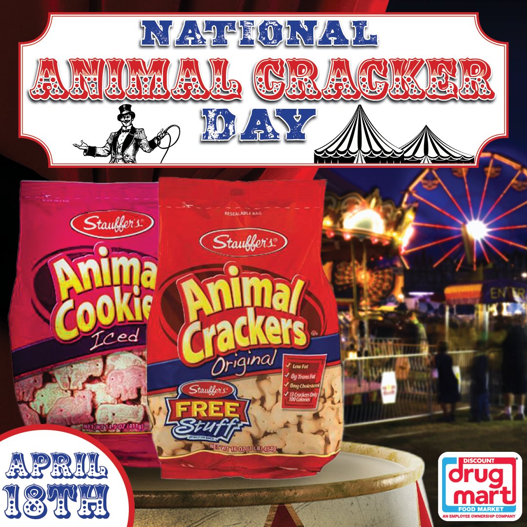 The circus is back in town!🎪 Celebrate National Animal Cracker Day like a Ring Master with a bag of frosted or chocolate animal crackers. Don't miss out on the fun at Discount Drug Mart today. 🎈 Celebrate now: bit.ly/3U5kdp8 #AnimalCrackers #DDM #ohio