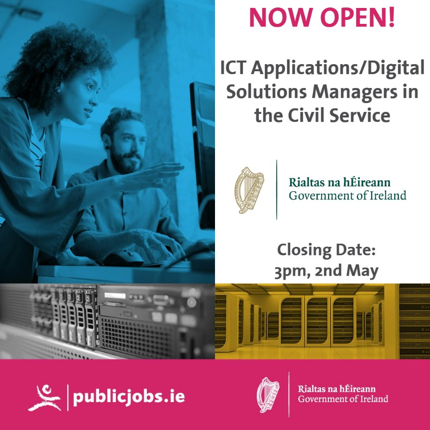 Now Open! The Irish Civil Service are now recruiting for ICT Applications/Digital Solutions Managers! The role is a managerial role which offers you the opportunity to develop your senior-level digital and ICT career. Apply now! bit.ly/TW_Org_ICTDSMCS #CareersThatMatter