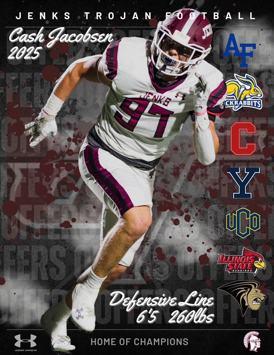 Jenks Trojan Defensive Lineman @jacobsen_cash currently with 7 college offers🔥 It’s only the beginning! @CoachAdamGaylor @jaywilkinson @Coach_JHarding @_CoachGreenwood