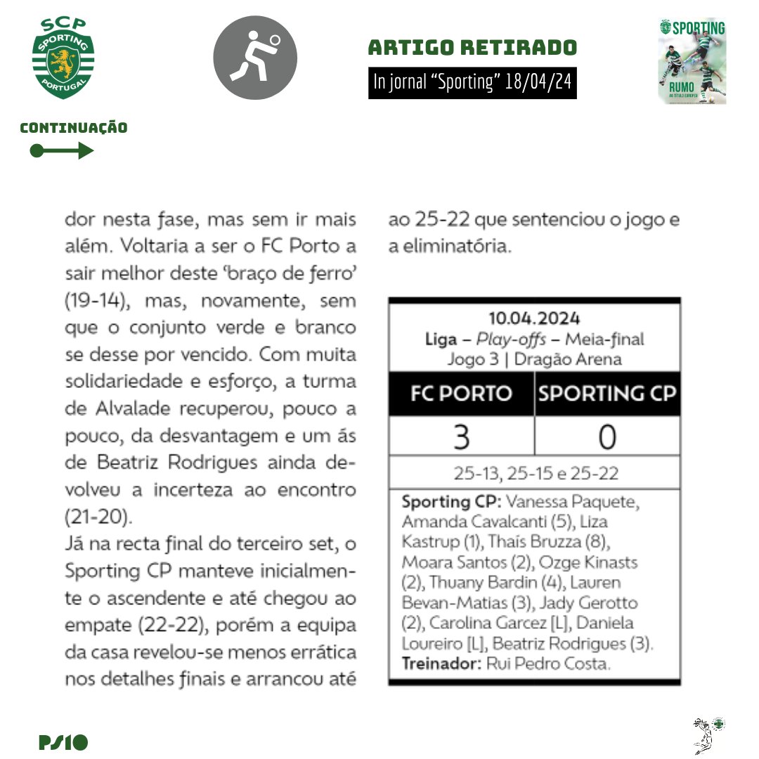 VolFemininoSCP's tweet photo. Artigo sobre o 3.º jogo da Meia Final (playoffs) da 3.ª fase da Liga https://t.co/PxMijz78lp ( FC Porto vs Sporting CP)... Jornal "Sporting" desta semana.
#SportingCP
#Voleibolfemscp
#Noticias
#JornalSporting
#ligasolverdept
#meiafinal
#juntossomosmaisfortes
#orgulhosemfim https://t.co/6zXJNYtNc9