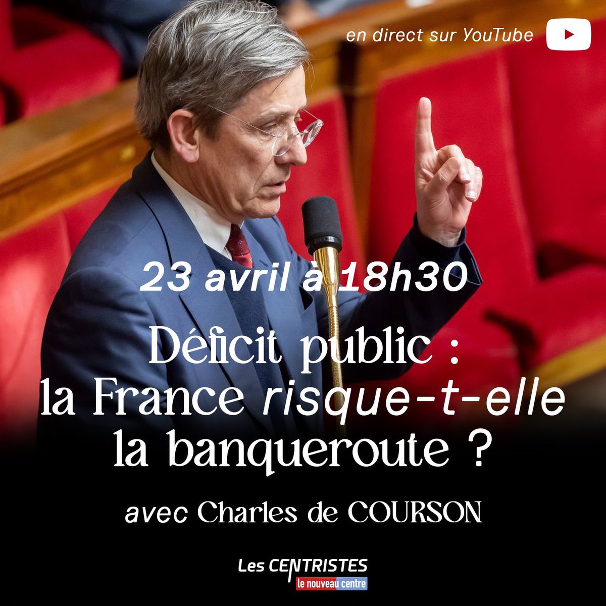 🖥️ Je vous donne rendez-vous mardi prochain, le 23 avril à 18h30 pour une visioconférence autour du déficit public ! Pour participer vous pouvez vous inscrire ici : my.weezevent.com/deficit-public… ➡️ Il sera également possible de la regarder sur la page YouTube @LesCentristes_