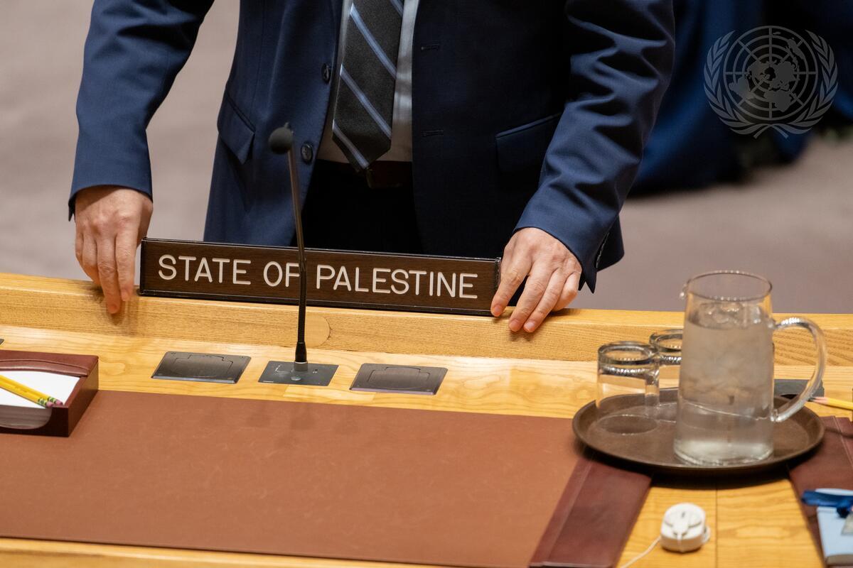 A detailed view at the start of the UN Security Council meeting on the situation in the Middle East, including the Palestinian question. #UNSC UN Photo/Manuel Elías