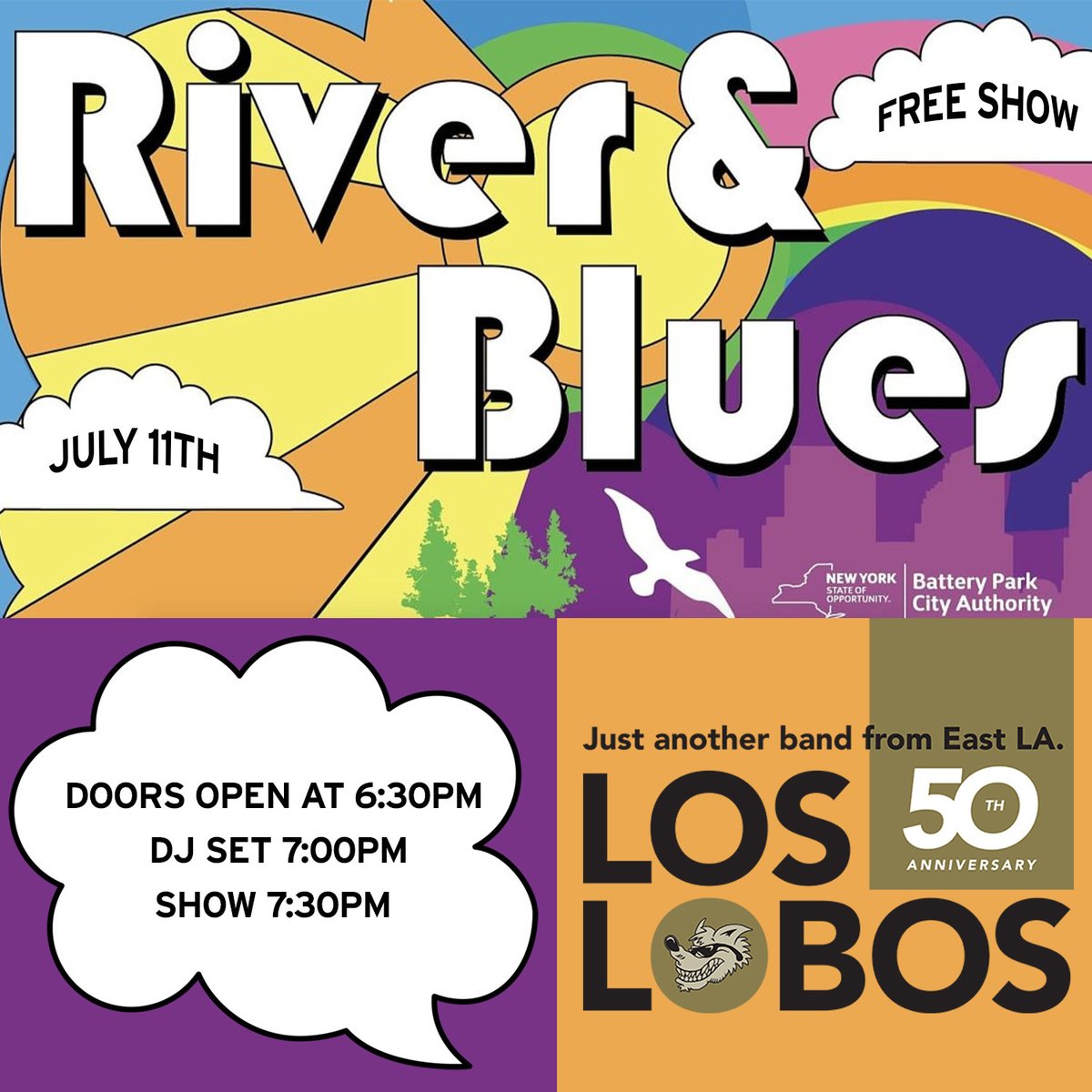 Hey Lobos fans, we’ve got a new show alert - happy to announce we’ll be at @BPCA_NY annual River and Blues this July 11th 🎸🎉 This one is a free event with limited access so reserve your spot now at eventbrite.com/e/river-blues-… For more info, visit the link in @BPCA_NY bio! 🎶