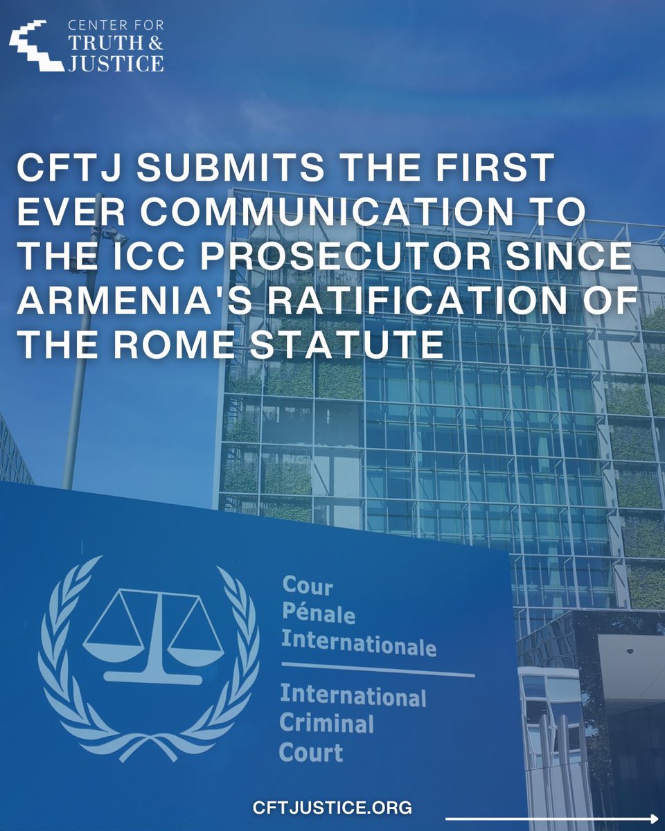 ArtinEsq's tweet photo. BREAKING 🚨 

@CFTJustice has SUBMITTED a communication to the International Criminal Court (“ICC”), after #Armenia’s ratification of the Rome Statute. 

We have provided ALL of our admissible evidence to the ICC prosecutor at The Hauge for criminal investigation against President Aliyev directly, and several other high-ranking government officials, for Genocide against Armenians, as outlined in the Genocide Convention Articles. (see slides):