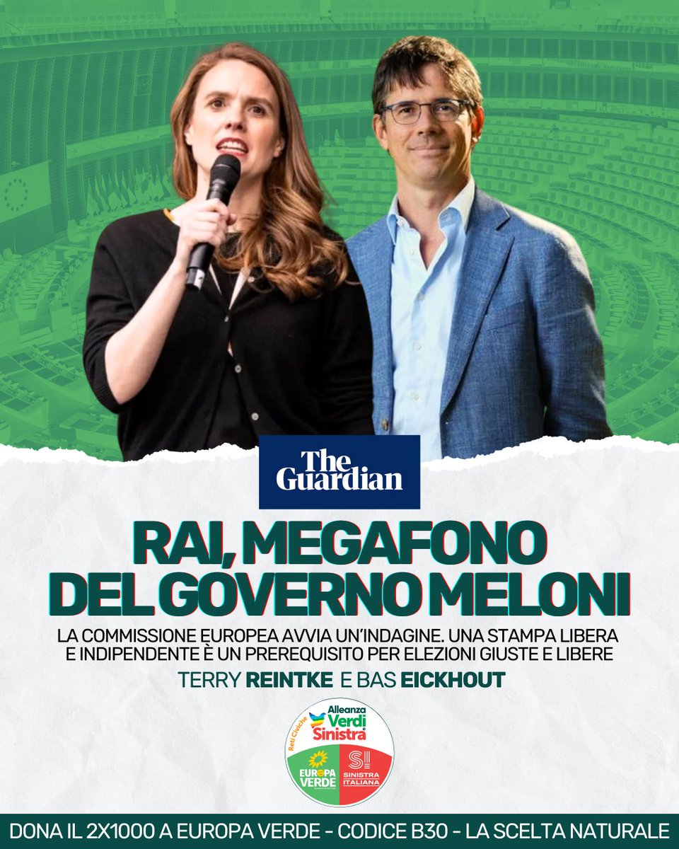 europaverde_it's tweet photo. La @EU_Commission è stata sollecitata dagli @europeangreens a indagare sui tentativi del governo 🇮🇹 di trasformare la Rai nel "megafono" per i partiti al potere. Una stampa libera e indipendente è un prerequisito per elezioni giuste e libere @TerryReintke @BasEickhout #Europee24 https://t.co/iz9eh5lkgn