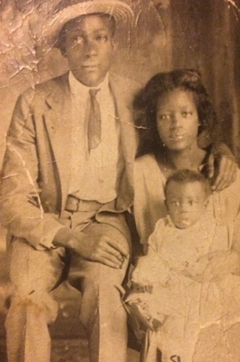 My grandfather Theodore Mason, grandmother Alice Mason, and my dad Jimmie Lee Mason as a baby in 1924 in Jim crow South in Clinton, SC #tbt