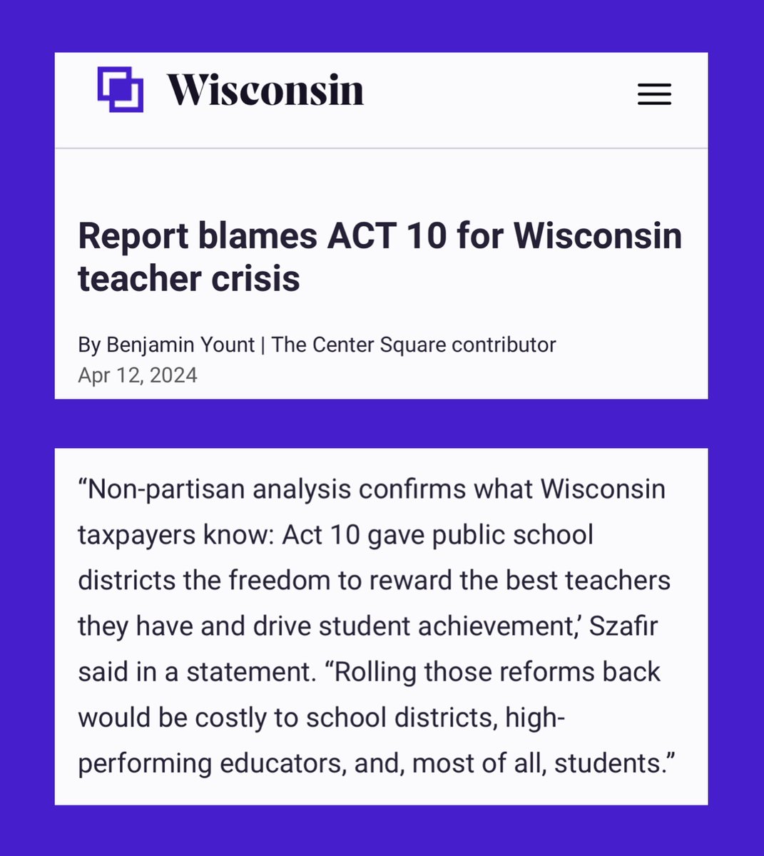 ICYMI: Research shows that Act 10 is a win-win for Wisconsin kids and Wisconsin taxpayers. thecentersquare.com/wisconsin/arti…