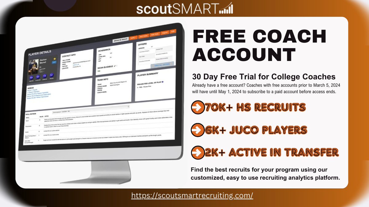 scoutSMART_'s tweet photo. 🚨🚨COLLEGE COACHES!!🚨🚨
HAVE YOU SERIOUSLY NOT ✍️FOR A 🆓COACH'S ACCOUNT YET⁉️NOW IS THE ⏲️SO DON'T WAIT‼️ THE SUCCESS OF YOUR SEASON MAY DEPEND ON IT‼️ GET STARTED👉https://t.co/geiT4DVOCs
#scoutSMART #fitSCORE #statSCORE #skillSCORE #smartSCORE #nilSCORE #HSRecruits #JUCOplayers #TransferPlayers
@HallTechSports1 @Compete24_ @HighSchoolBlitz
@recruit_route @FHS7v7ACollLink @HSFBamerica @blitz_nc @hs_recruitingVA @midwestfb1