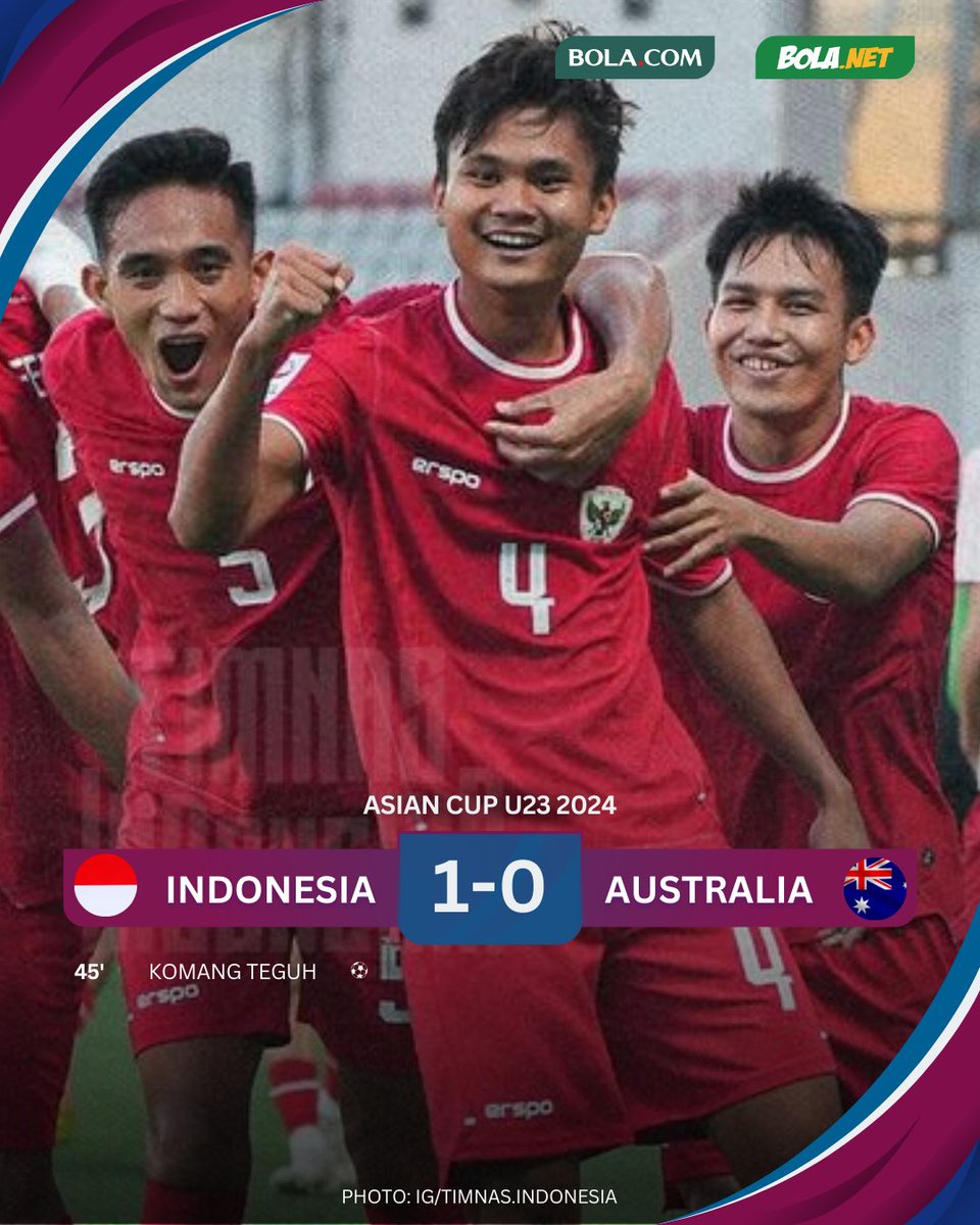 #LiveBolanet FT: Indonesia U-23 1-0 Australia U-23 | Possessions: 35%-65% | Shots: 8-21 | Fouls: 10-11 Komang Teguh Bawa Timnas Garuda Muda Amankan Tiga Poin Lawan Australia #BolanetReview #BLDHEN #Bolaneters #PialaAsiaU23 #AsianCupU23 #Indonesia #Australia