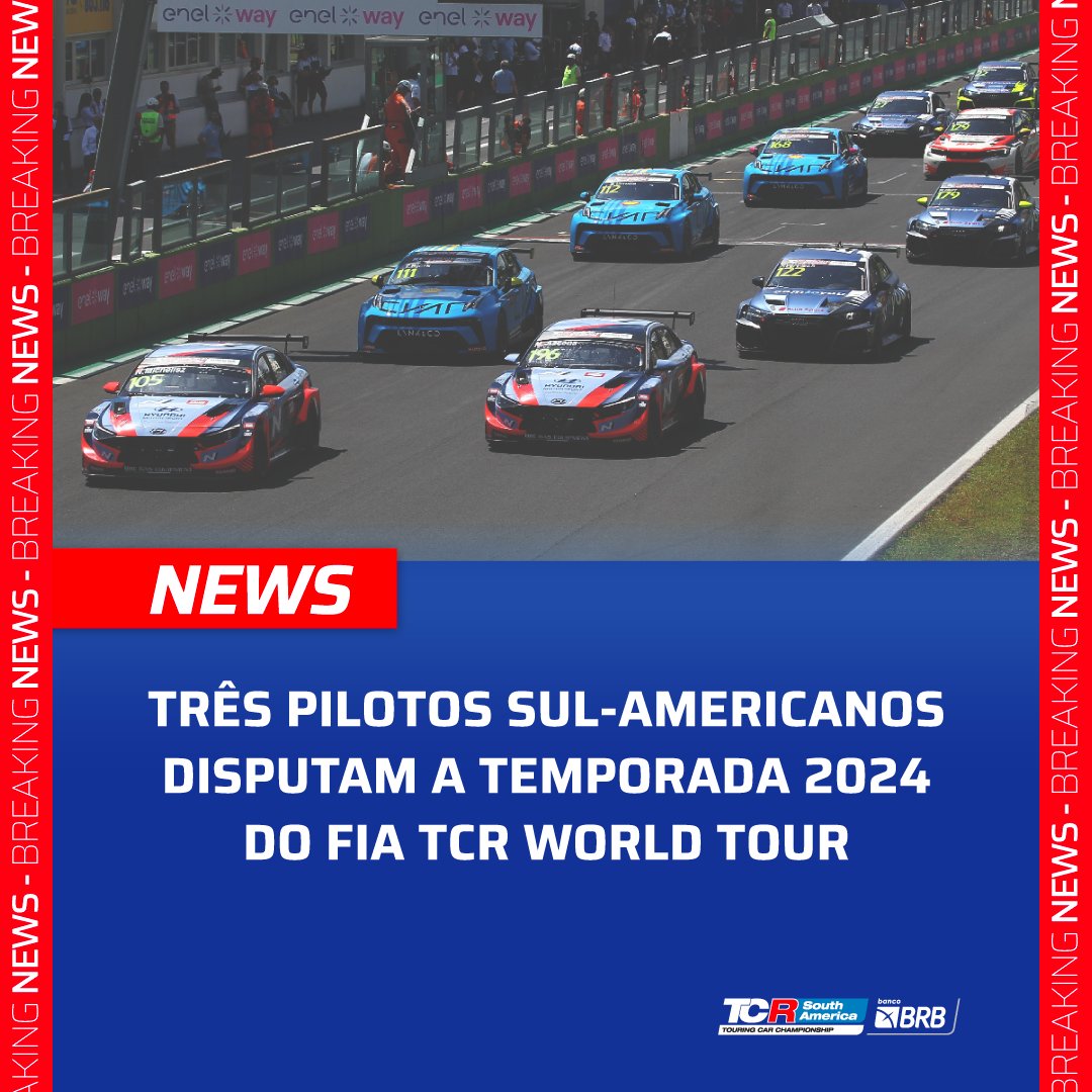 #TCRNews Três pilotos sul-americanos disputam a temporada 2024 do FIA TCR World Tour 👉 bit.ly/3Q73Xmz 
#PressRelease #TCRSeries #FIATCRWorldTour @tcr_brasil