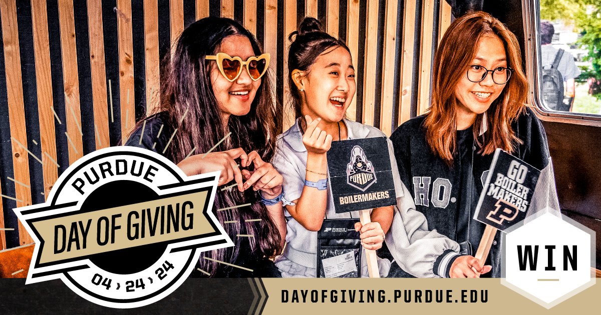 Time’s running out! ⌛ Share your #Boilermaker spirit in a photo or video on social media—with #PurdueDayofGiving and @PurdueScience included—to help us win bonus funds! See more at dayofgiving.purdue.edu. #Purdue #boilermaker #boilerup #science