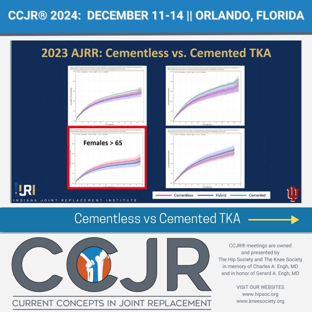 🌟 1/2 Explore cutting-edge topics for arthroplasty surgeons at CCJR 2024! 🌟 Registration opens in June. Don't miss out on this comprehensive event! Visit CCJR.com. #CCJR2024 #Arthroplasty #MedicalConference #CME #hip #knee #cemented #cementless #TKA #THA