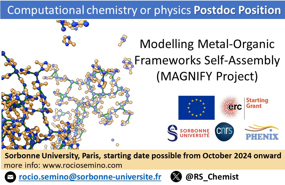 Would you like to join a diverse team of researchers working on modeling MOF self-assembly? A computational chemistry/physics (#compchem #compphys) postdoc position is available in my group @LabPHENIX in Paris funded by @ERC_research. RT highly is appreciated.