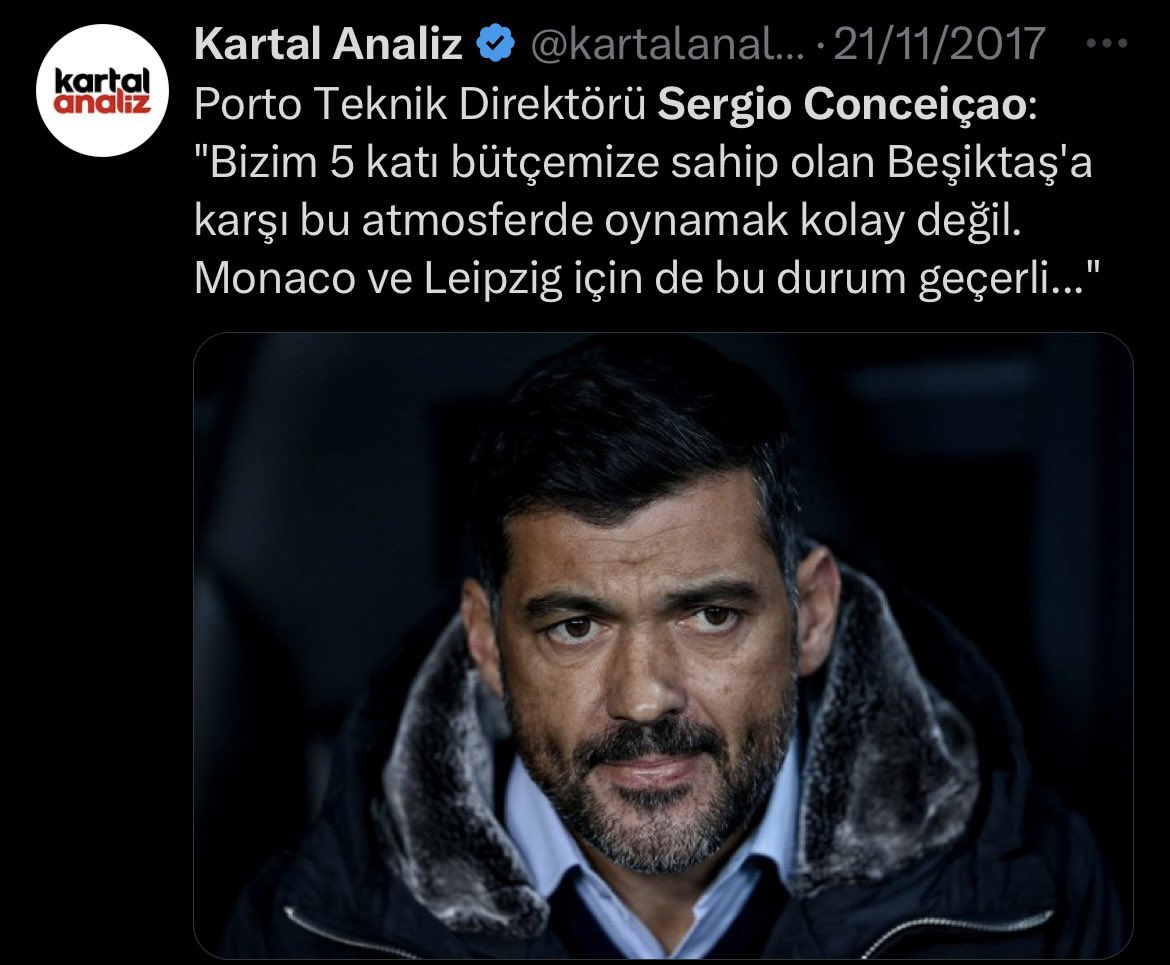 Adam maça dakikalar kala korkudan olası yenilgi için bahane üretmeye çalışıyor Porto gibi 2 CL kazanan bi takımın hocasının şu açıklamayı normalde Reale Bayerne falan yapması lazım seviyeyi arşa çıkarmışız amk