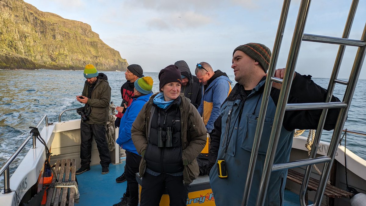 There have been some hard days at the office this week 🚤🚤 Checking out the island by rope and boat, finding out how to approach the caves and cliffs of #RathlinIsland The whole island will need to be covered with bait stations so these assessment days are critical (and fun!)