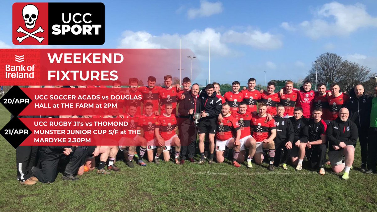 Make sure to check out the fixtures for the weekend as UCC Rugby J1's play in the Munster Junior Cup S/F. @johbees @bankofireland #showyoursupport