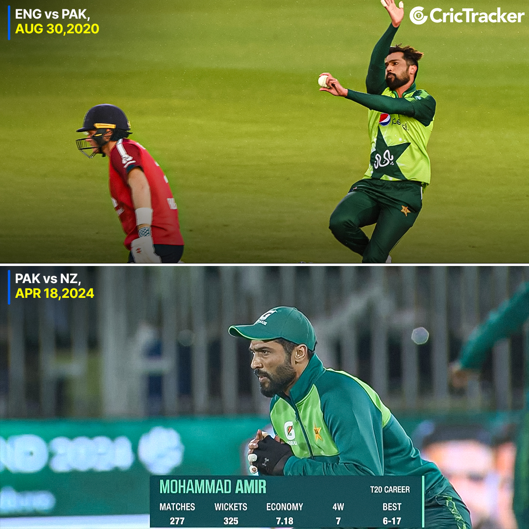 Cricketracker's tweet photo. An international game for Mohammad Amir after 1️⃣3️⃣2️⃣8️⃣ days! https://t.co/FQ8aCg2eBN