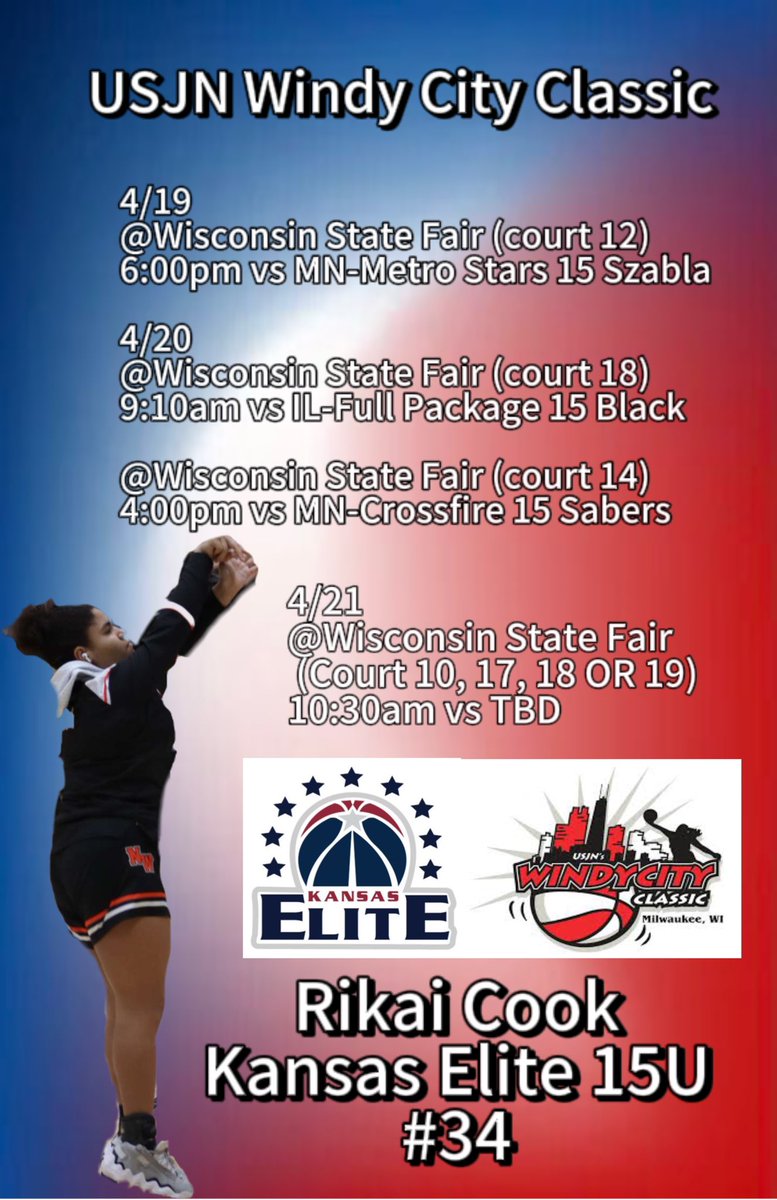 Come watch me and my team play in the @USJN Windy City Classic this weekend in Wisconsin! #Elite @KansasEliteWBB