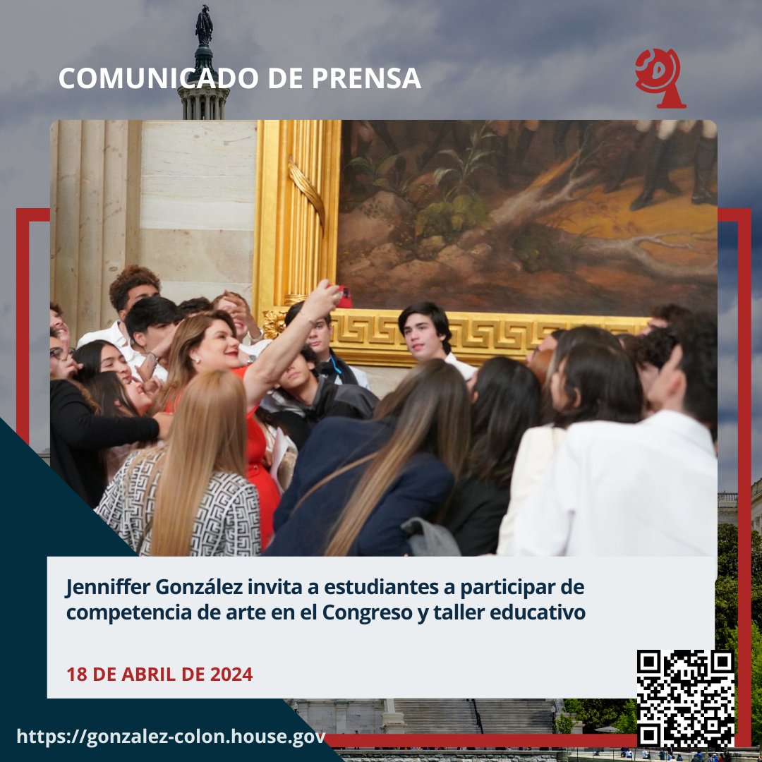 Comunicado de Prensa | Jenniffer González invita a estudiantes a participar de competencia de arte en el Congreso y taller educativo gonzalez-colon.house.gov/media/press-re…