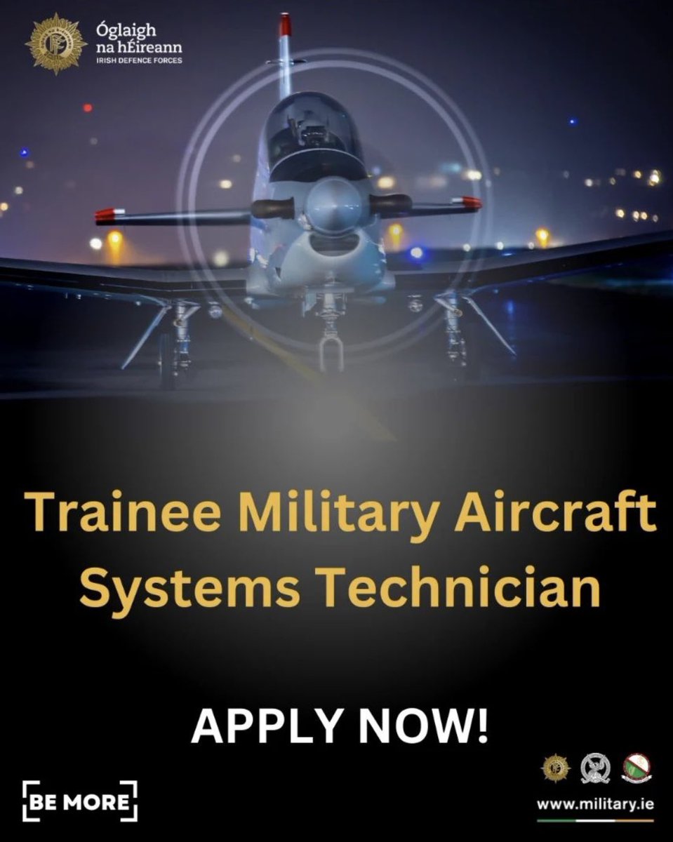 The @IrishAirCorps have just launched the Trainee Military Aircraft Systems Technician (TMAST) competition for 2024! Become a fixed, rotary or avionics technician through the TMAST recruitment pathway! Find out more and apply at Military.ie military.ie/en/careers/cur…