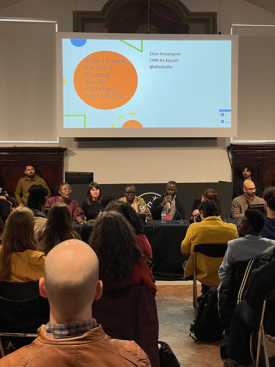 My final session for the day: “How I broke the story: sharing gender reporting - best practices” moderated by @ElizaTalks, with @MegClement , @miamalan, @johnallannamu, @VanessaOffiong and @Ankur_pali. #ijf24 @journalismfest