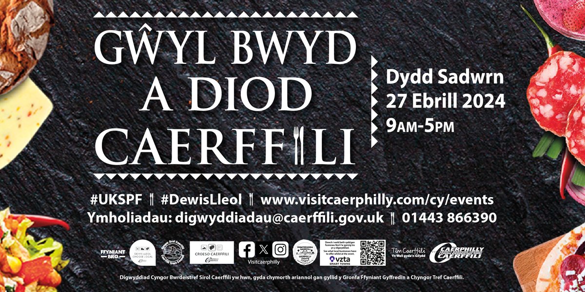 Dewch draw i Ŵyl Bwyd a Diod Caerffili!🍴 🗓 Dydd Sadwrn 27 Ebrill 2024 ⏰ 9am-5pm 📍 Canol tref Caerffili, CF83 1JL ℹ️ Am fwy o wybodaeth, ewch i wefan Croeso Caerffili: buff.ly/4877cQN #CroesoCaerffili #DewisLleol #GwylBwydADiodCaerffili #UKSPF