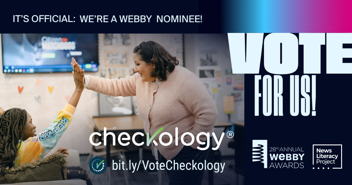 🚨 It's the *last day* to vote for NLP to win the People's Voice @TheWebbyAwards! 🗳️ Vote for Checkology® before 11:59pm PDT 👉🏾 bit.ly/VoteCheckology ➕ And please share! #Webbys