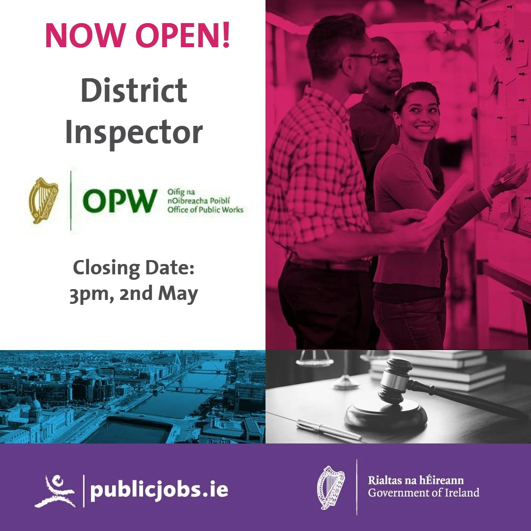 Applications are now being accepted for District Inspector in the Office of Public Works. This is a Dublin based position. Don't miss out—apply now!! bit.ly/TW_Org_DIOPW #CareersThatMatter