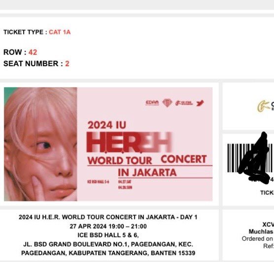 humanberbinar's tweet photo. @taewuiwak WTS 

IU HER WORLD CONCERT JAKARTA

CAT 1 A (Avail 2 tix)
ROW 42 Seat 1 &amp; 2

✅ Data pribadi 
✅ dibantu urusin semuanya
✅ NO TAX, harga 6jt/2tix (JUAL RUGI)

#HER_WORLD_TOUR_IN_JAKARTA #HER_WORLD_TOUR #WTB #WTS WTB WTS https://t.co/rq3jusYZZr