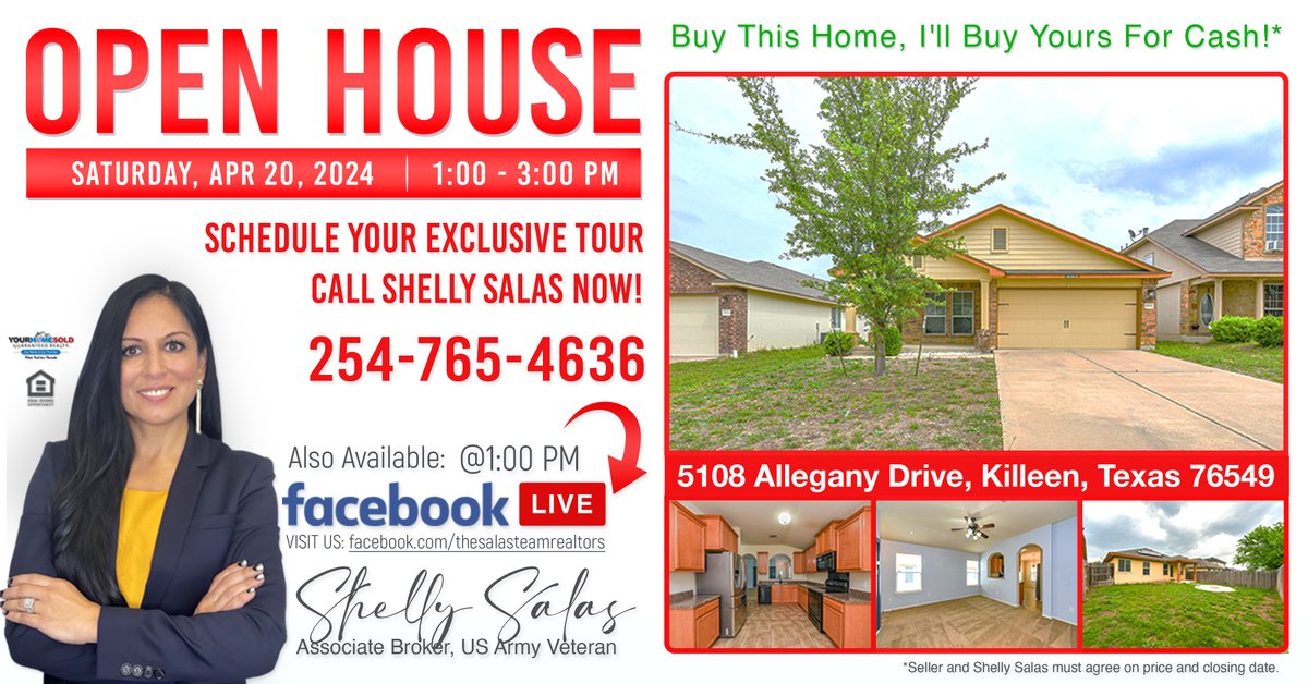 OPEN HOUSE
5108 Allegany Drive, Killeen, TX 76549
Saturday, April 20th, 2024
1-3PM CST
