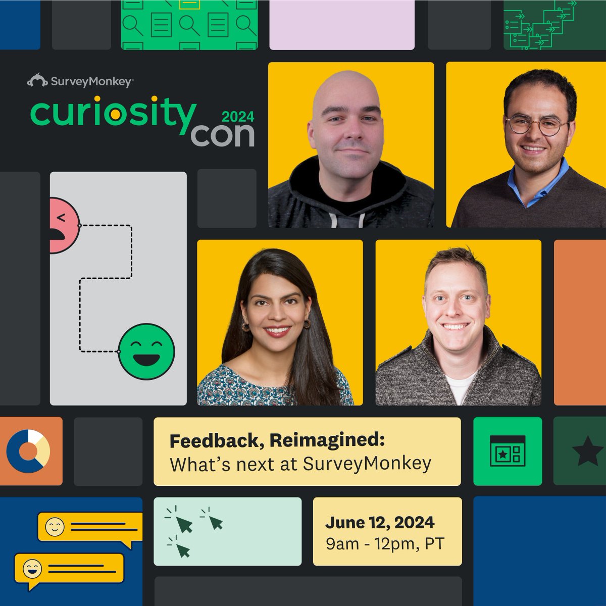 🚀 #CuriosityCon2024 is right around the corner on June 12th! Explore the lineup of sessions, including our product keynote, “Feedback, reimagined: What’s next at SurveyMonkey.” Register now: bit.ly/3IXPeq1