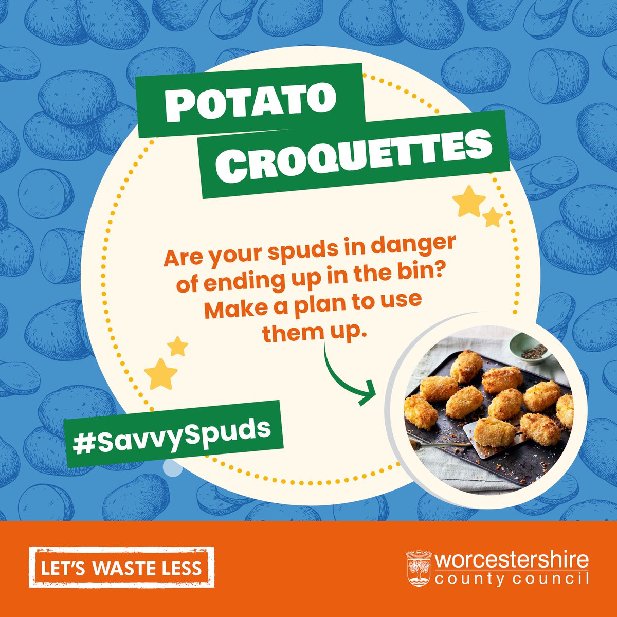 🥔 Did you know almost half of all spuds end up in the bin? 😱 To have more #SavvySpuds, make a plan for them - from croquettes to curries, every spud deserves a delicious destiny! 💭💚 Visit bit.ly/3N7Sa6o for inspiration! 🥔🌟 #FoodSavvyWorcestershire #letswasteless 💪