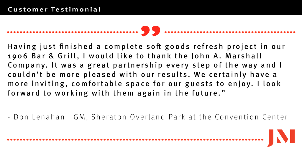Kind words from our awesome client at @SheratonOPCC  regarding a pretty BIG hospitality project that turned out beautifully.  😍 jamarshall.com/projects/shera…

#johnamarshallco #overlandparksheraton #fdccontract #fsikc #hospitalitydesign  #hermanmiller #HAY