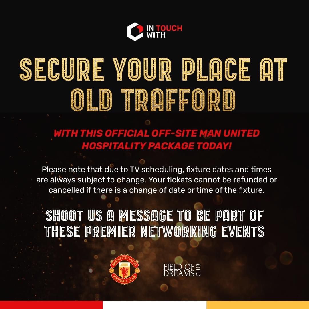 Join us on April 27th for an exclusive hospitality experience as we watch Manchester United face off against Burnley at 3:00pm. 

Don't miss this opportunity. Secure your spot now! ⚽

#ITW #FODC #FieldofDreamsClub #NetworkingNights #ManUtd #Networking #Football #Burnley