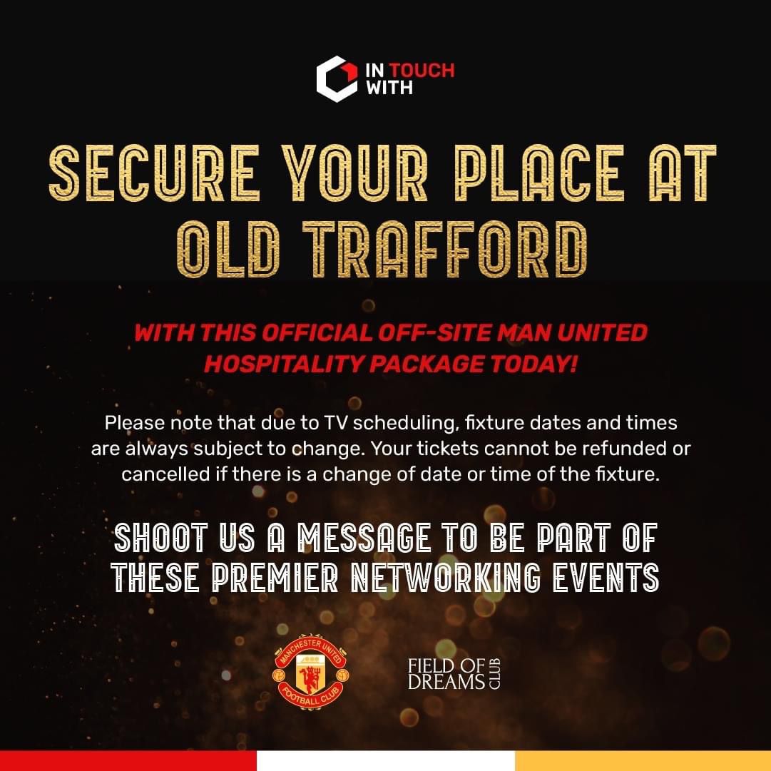 itwfamily's tweet photo. Join us on April 27th for an exclusive hospitality experience as we watch Manchester United face off against Burnley at 3:00pm. 

Don't miss this opportunity. Secure your spot now! ⚽

#ITW #FODC #FieldofDreamsClub #NetworkingNights #ManUtd #Networking #Football #Burnley https://t.co/Abi3X0VrCv