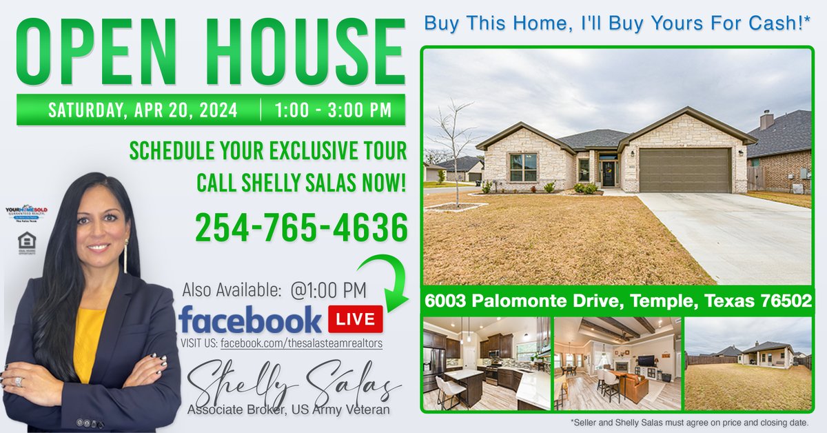 OPEN HOUSE
6003 Palomonte Drive, Temple, TX 76502
Saturday, April 20th, 2024
1-3PM CST