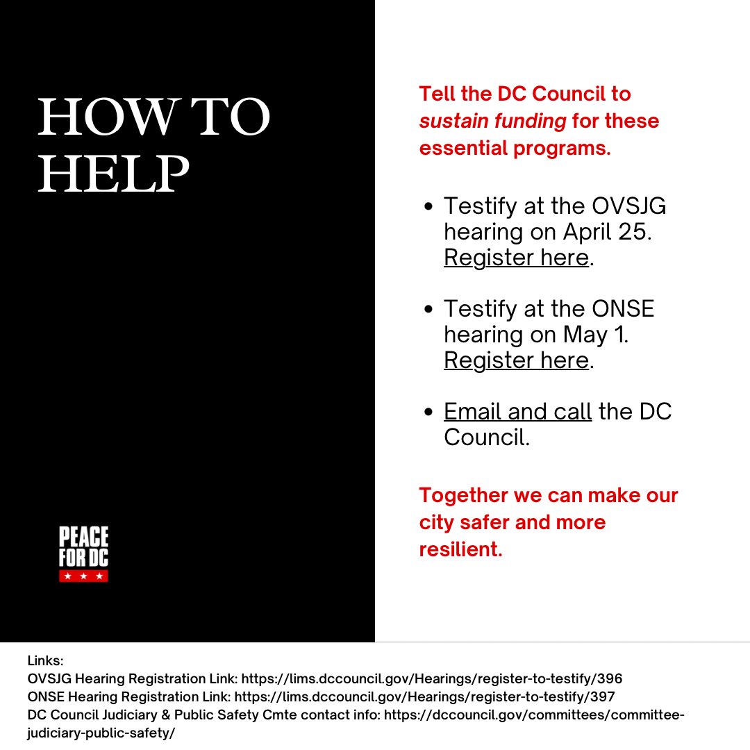 PeaceforDC's tweet photo. In an especially difficult budget year, PUBLIC SAFETY IS ON THE LINE. 
Swipe ➡️ for instructions on how to help. 
Together we can make our city safer and more resilient. 
❤️✌🏾☮️ https://t.co/1obv0jpgCQ