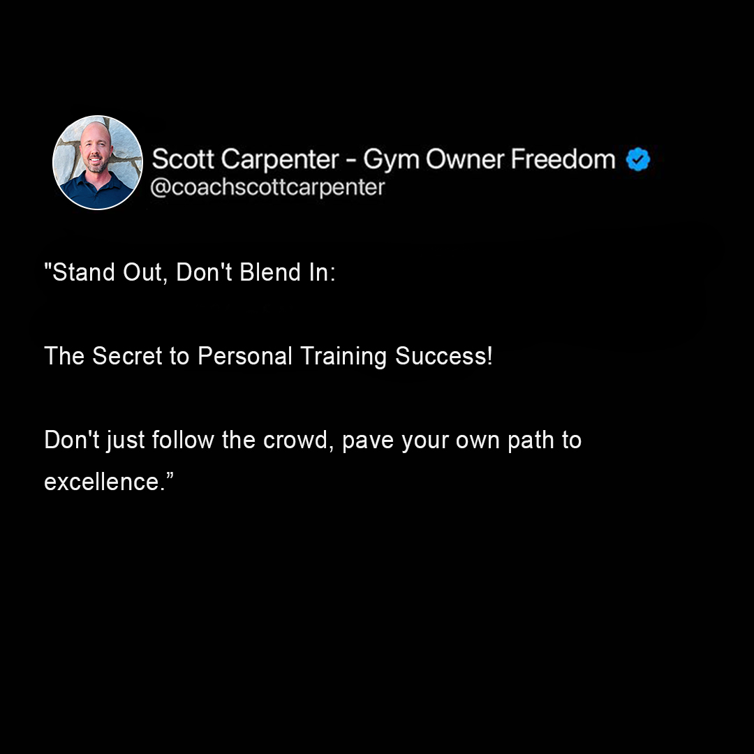 Dare to be different in the world of personal training! Embrace innovation, stand out, and lead the way to your own version of success.🚀

#GymOwner #GymOwnerFreedom #FitnessEntrepreneur #InnovateToElevate