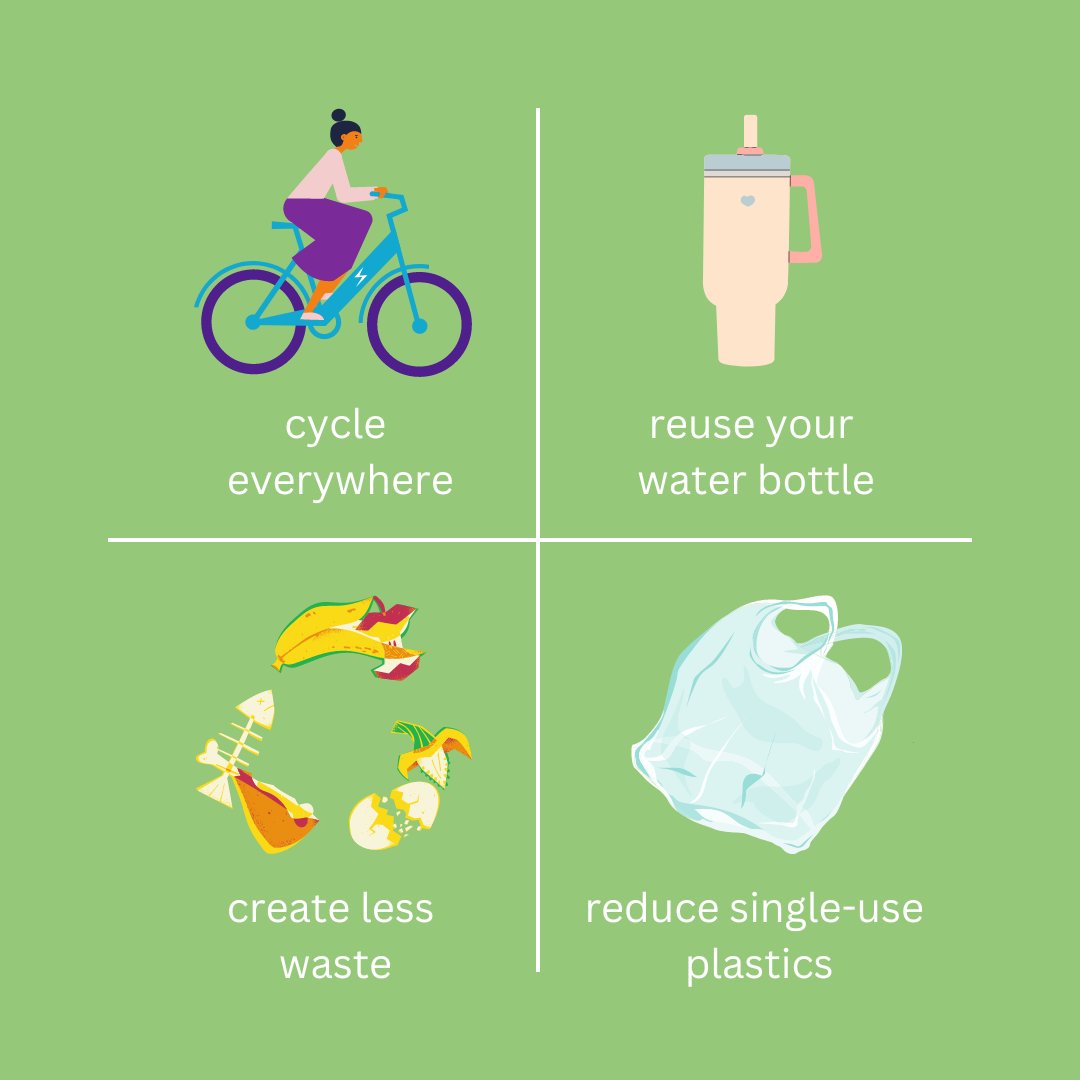 Embrace Earth Month with these 4 simple tips:⁠ ⁠- Cycle everywhere ⚡🚲 ⁠- Reuse your water bottle 💧 ⁠- Create less waste 🍎 - Reduce single-use plastics ♻️ ⁠ Let's work together to protect our planet! #EarthMonth